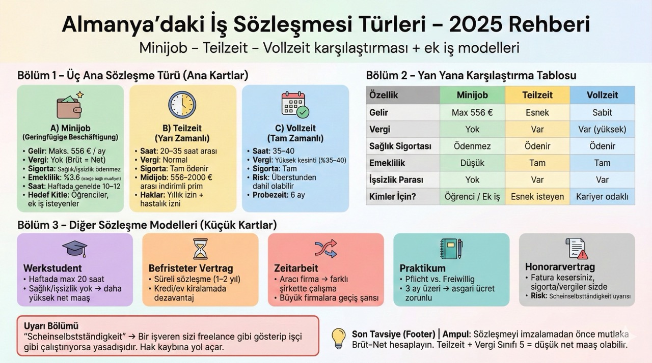 Almanya'da İş Sözleşmesi Türleri: Minijob, Teilzeit ve Vollzeit Arasındaki Farklar