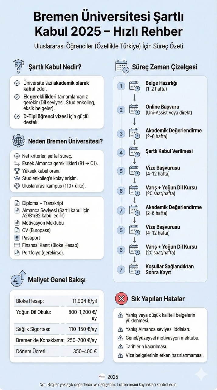 Bremen Üniversitesi Şartlı Kabul 2025 Başvuru Şartları Belgeler Süreç