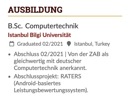 Eğitim Bilgileri (Ausbildung / Studium